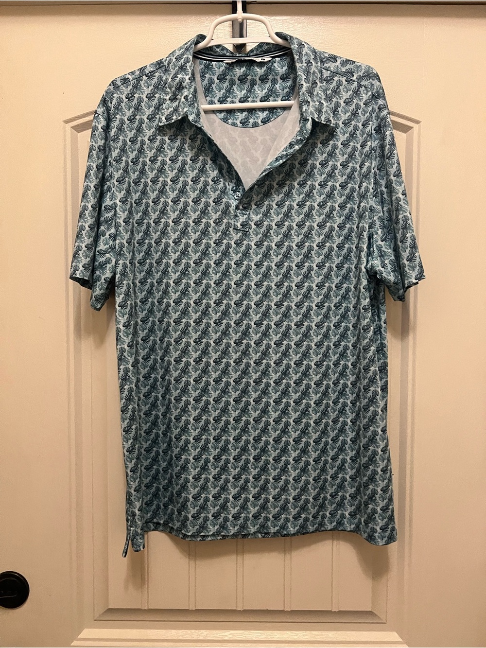 7 Diamonds Teal Leaf-Print Short Sleeve Polo